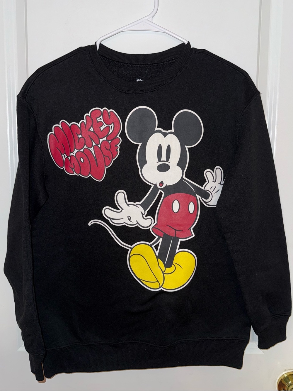 Disney Black Mickey Mouse Crewneck with Red and Yellow Graphic